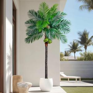 Bailikang Artificial Phoenix Palm Tree 8.2ft Tall - Fake Large Tropical Tree with Adjustable Leaves, Realistic Faux Sago Palm for Indoor Outdoor Decor, Patio, Poolside, Yard, Living Room, Office