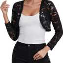 Fuinloth Women's Lace Shrugs, 3/4 Sleeve Bolero Sheer Floral Top Cardigan (Medium, Black)