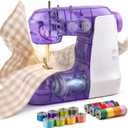 Flying Banana Mini Sewing Machine for Beginners Kids, Portable Electric Dual Speed Repairing Mending Tool with Light Foot Pedal, Household Travel DIY Kit, Transparent Purple