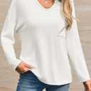 Cicy Bell Womens Tops Oversized Long Sleeve V Neck Shirts Casual Loose Fit Knit Tee Shirt with Pocket (X-Large, White)