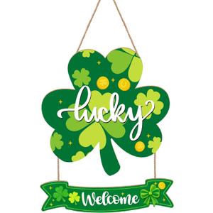 St.PatrickS Day Decorations Indoor Outdoor,Wooden Hanging Wall Welcome Sign,Party Favors Housewarming Gift For Irish Holiday(Shamrock with Coin) (Green)