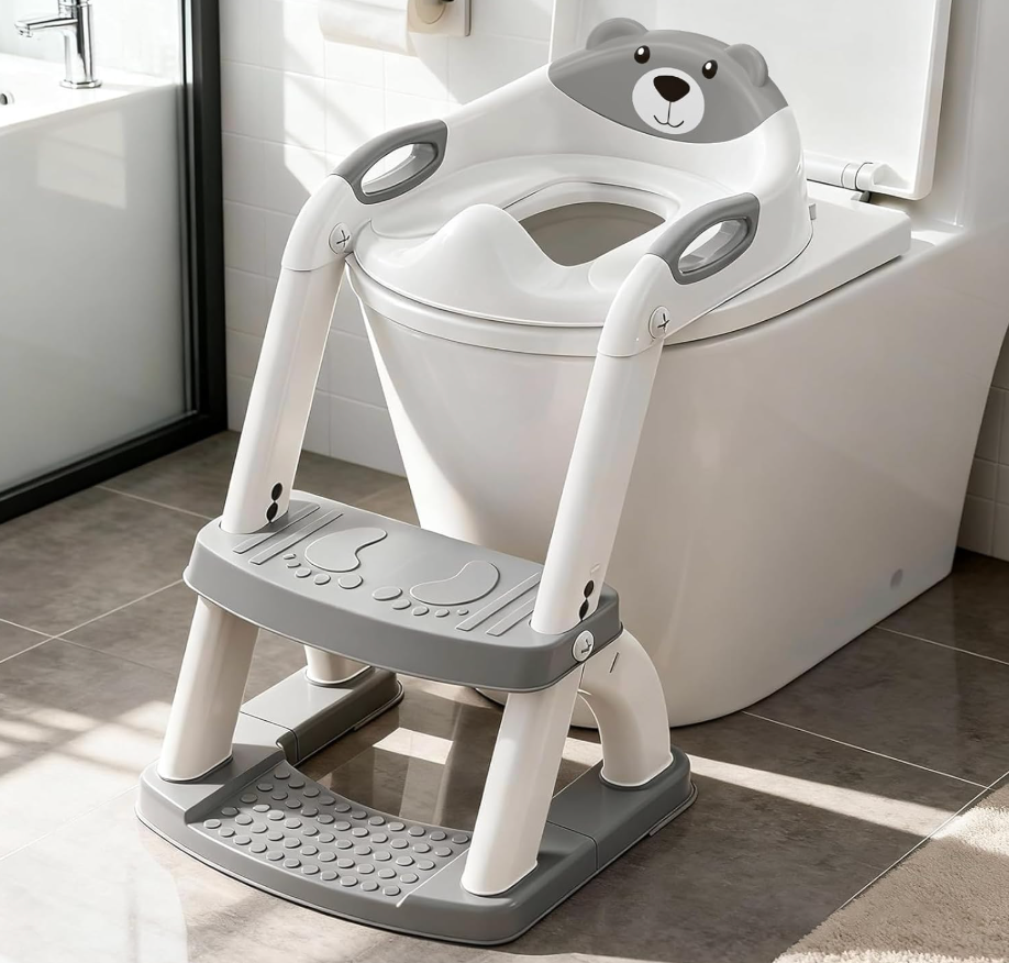 Potty Training Seat, SKYROKU Upgrade Toddler Toilet Seat for Kids, 2in1 Potty Training Toilet, Guard AntiSlip Pad Step Stool,New SectorShape Stabilized Base and Heavier More Reliable (8899 Grey)
