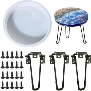 Resin Table Molds, Large Round Silicone Molds with 3 PCS Hairpin Legs for Riverside Table, Coffee Table, Resin Artwork, Home Decoration (11 INCH)
