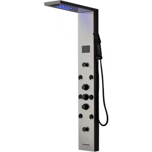 Shower Panel Tower System with LED Light & LCD Temperature Display,5 in 1 Function Bathroom Shower Tower System Rainfall Massage Wall Mounted, Silver Shower Panel Tower System with LED Light & LCD Temperature Display,5 in 1 Function Bathroom Shower Tower System Rainfall Massage Wall Mounted, Silver