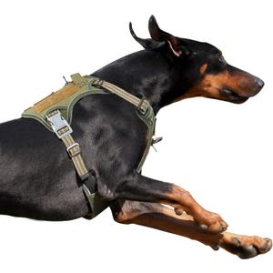 BUMBIN Tactical Dog Harness for Large Dogs, No Pull, Reflective, Green, L(Neck:19-25", Chest:21-35")