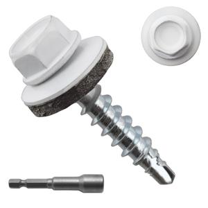 300pcs #10 x 1 White Hex Head Self-Drilling Metal Roofing Screws, EPDM Washer, Colored Head, Wood Screws, Sheet Metal Roof Screw with Hex Driver Bit