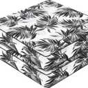 Favoyard Outdoor Chair Cushion 24 x 24 x 4 In Waterproof Pattern Fade Resistant Cushions for Patio Furniture with Removable Cover Attach Straps 28D Foam Insert Cushions Pads for Seat Sofa Couch 2 Pack (White Floral)