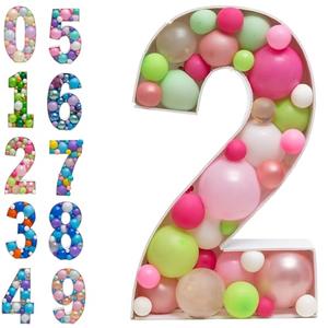 Mosaic Balloon Frame Numbers 2 Pre-Cut Large Foam Board Sign Cut-Out for Boy Girl Birthday Backdrop Anniversary Decoration, Size 28"