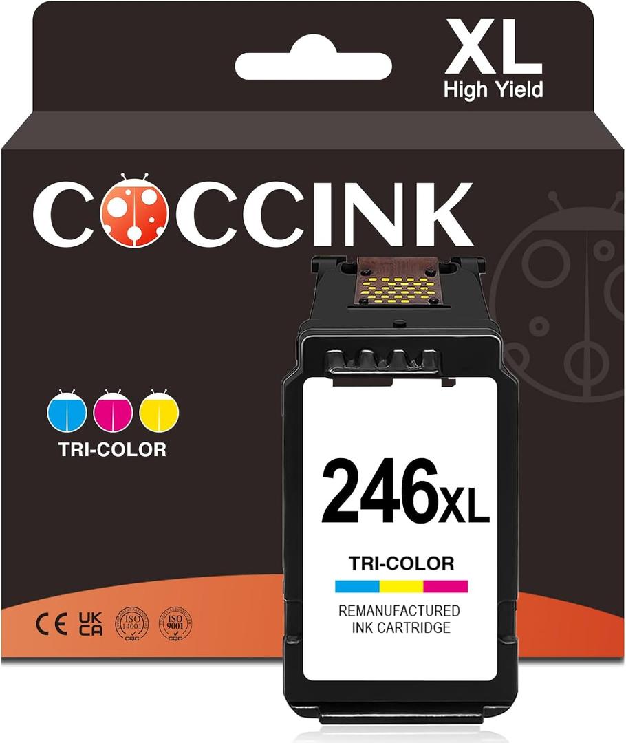 COCCINK 246XL Color Ink Cartridge for Canon Pixma TS302 TS3122 TS3300 TS3320 TS3322 TR4520 MG2520 MG2522 MG2922 MX492 MX490 Printer Remanufactured for Canon CL-246 XL CL-244 XL (1 Color)