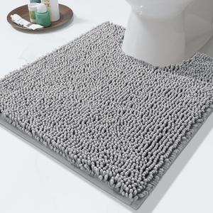 Yimobra Toilet Rugs U-Shaped 24x20, Extra Soft and Absorbent Microfiber Bathroom Rugs, Non-Slip Plush Shaggy Toilet Bath Mat, Machine Wash Dry, Contour Bath Rugs for Toilet Base, Grey