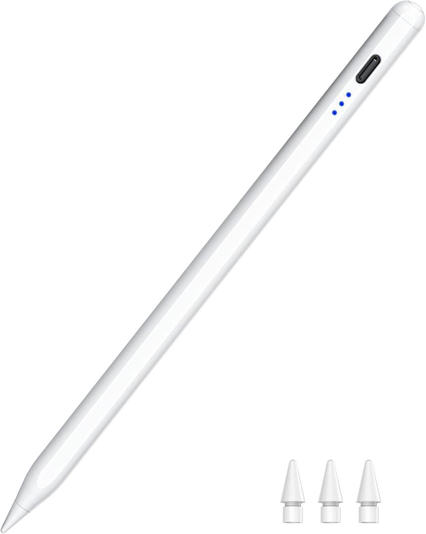 Stylus Pen for iPad 2018-2025, Fast Charging Magnetic Pencil (1st Generation) with Tilt Sensitivity & Palm Rejection for iPad Air 3/4/5/M2/M3, iPad mini 5/6, iPad 6/7/8/9/10/11, iPad Pro 11"/12.9"/M4 (Cool White)