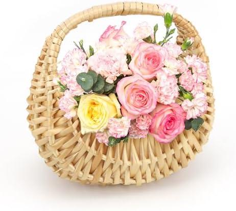 Rattan Half Moon Wicker Basket, Small Wicker Woven Basket with Handle, Woven Wedding Flower Girl Baskets, Picnic Basket, for Home Wedding Decor, Photo Props, Camping