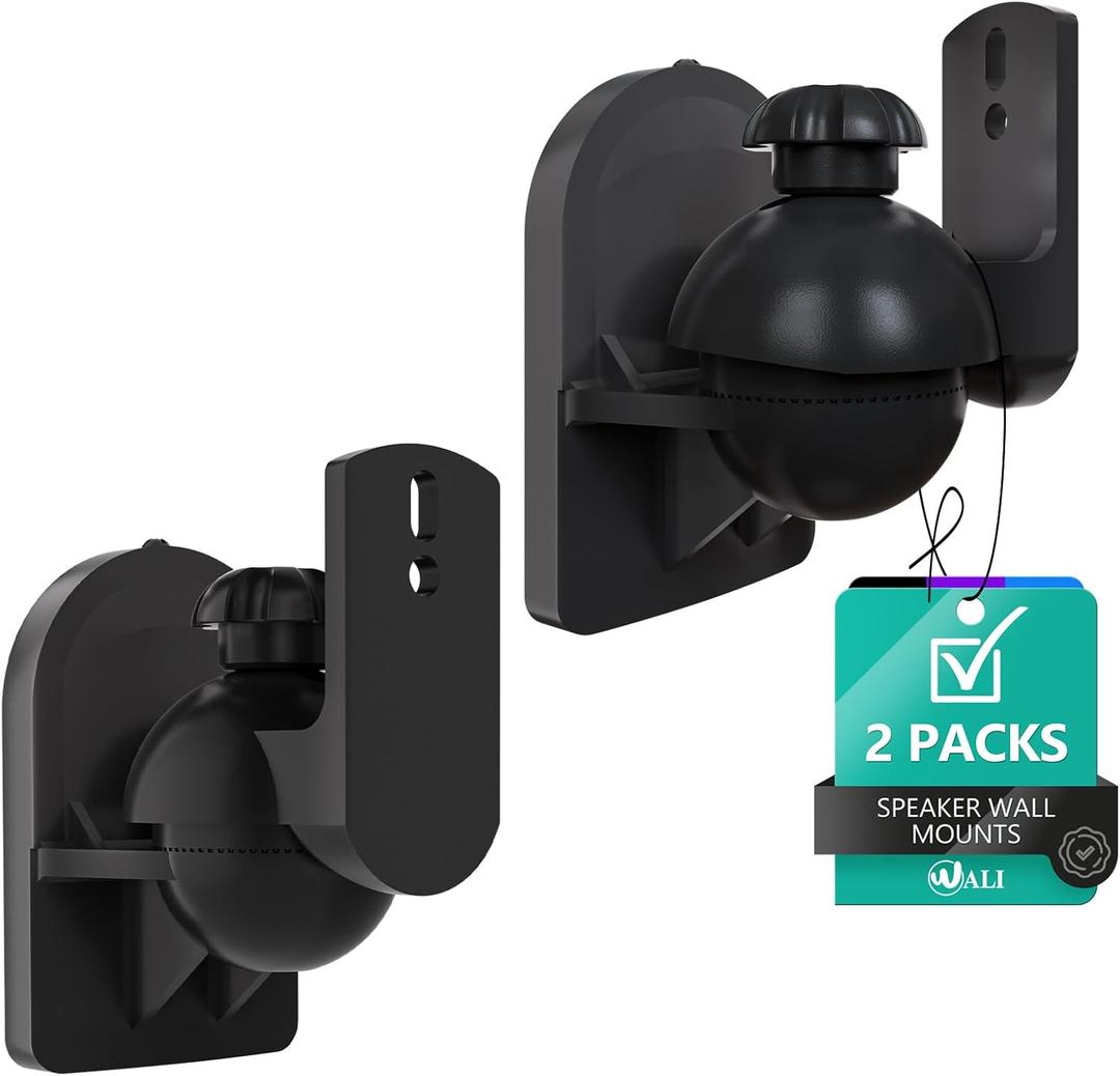 WALI Speaker Wall Ceiling Mounts One Pair, Bookshelf Speaker Wall Mount Brackets, Surround Sound Speaker Mounts, Hold up to 7.7 lbs (SWM202), Black