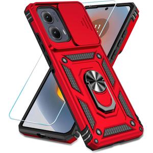 SunStory Phone Case for Motorola Moto Edge 2024 Case with HD Screen Protector & Slide Camera Cover & Rotated Ring Kickstand, [Military-Grade] Phone Case for Moto Edge 2024 (Red)