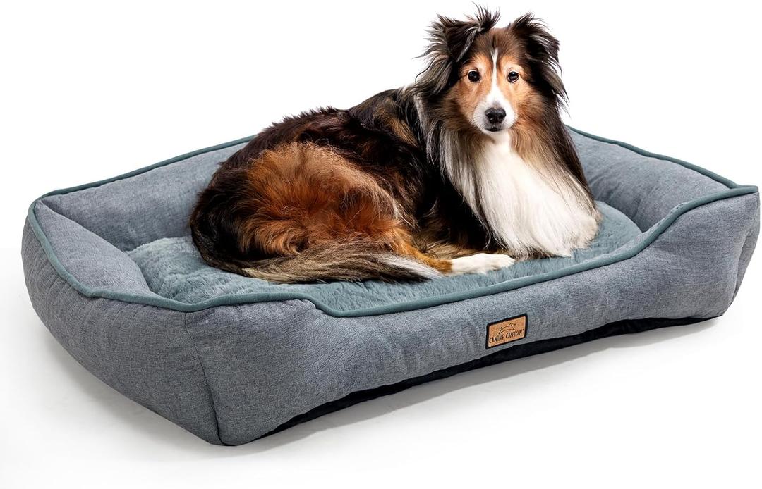 Dog Bed for Large Medium Dogs 31.5 Inch, Washable Plush Pet Sofa for Dogs & Cats, Soft Rectangle Cat Bed with Non-Slip Base (Grey)
