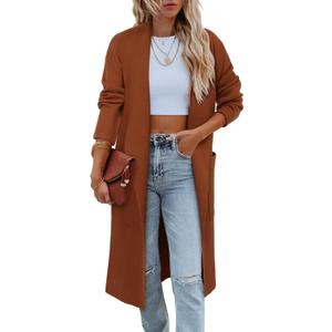 Angerella Women's Casual Long Sleeve Draped Open Front Knit Long Cardigan Sweater Outwear Coats with Pocket (M)
