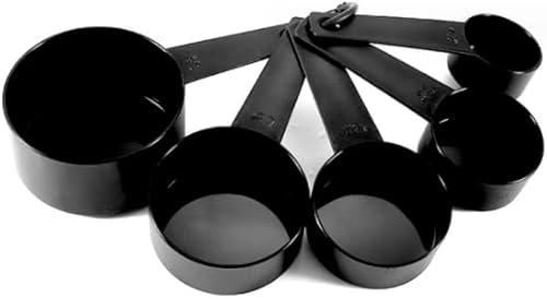 Plastic Measuring Cups and Measuring Spoons Black for Baking&Kitchen (5 Measure Cups)