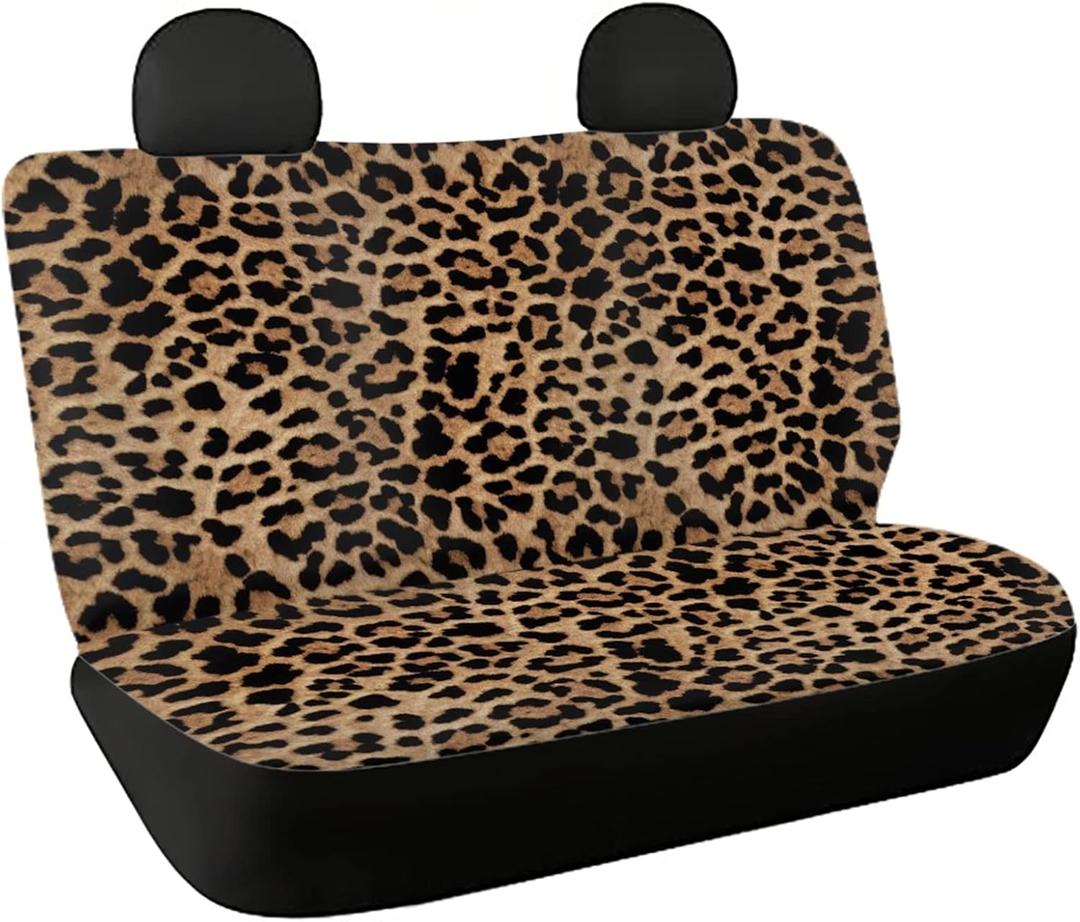 Dreaweet Brown Leopard Print Auto Back Seat Covers Protectors for Car Sedan Truck SUV, Wild Cheetah Theme Women Rear Bench Covers Back Seat Only Men Auto Interior Accessory for Kids Pet