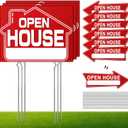 Open House Signs for Real Estate (9 Pcs), 6 Pcs Directional Arrows Signs, 3 Pcs Open House Sign, Double Sided Large Yard Sign with Stakes, Real Estate Agents Supplies, Flag - compatible, Red