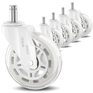 White Office Chair Wheels 3" Roller Blade Rubber Chair Casters Replacement, Heavy Duty Quiet No Scratch Gaming Chair Wheel for Hardwood Floor Carpet, Set of 5, 11mm Universal Fit/Not for 1KEA