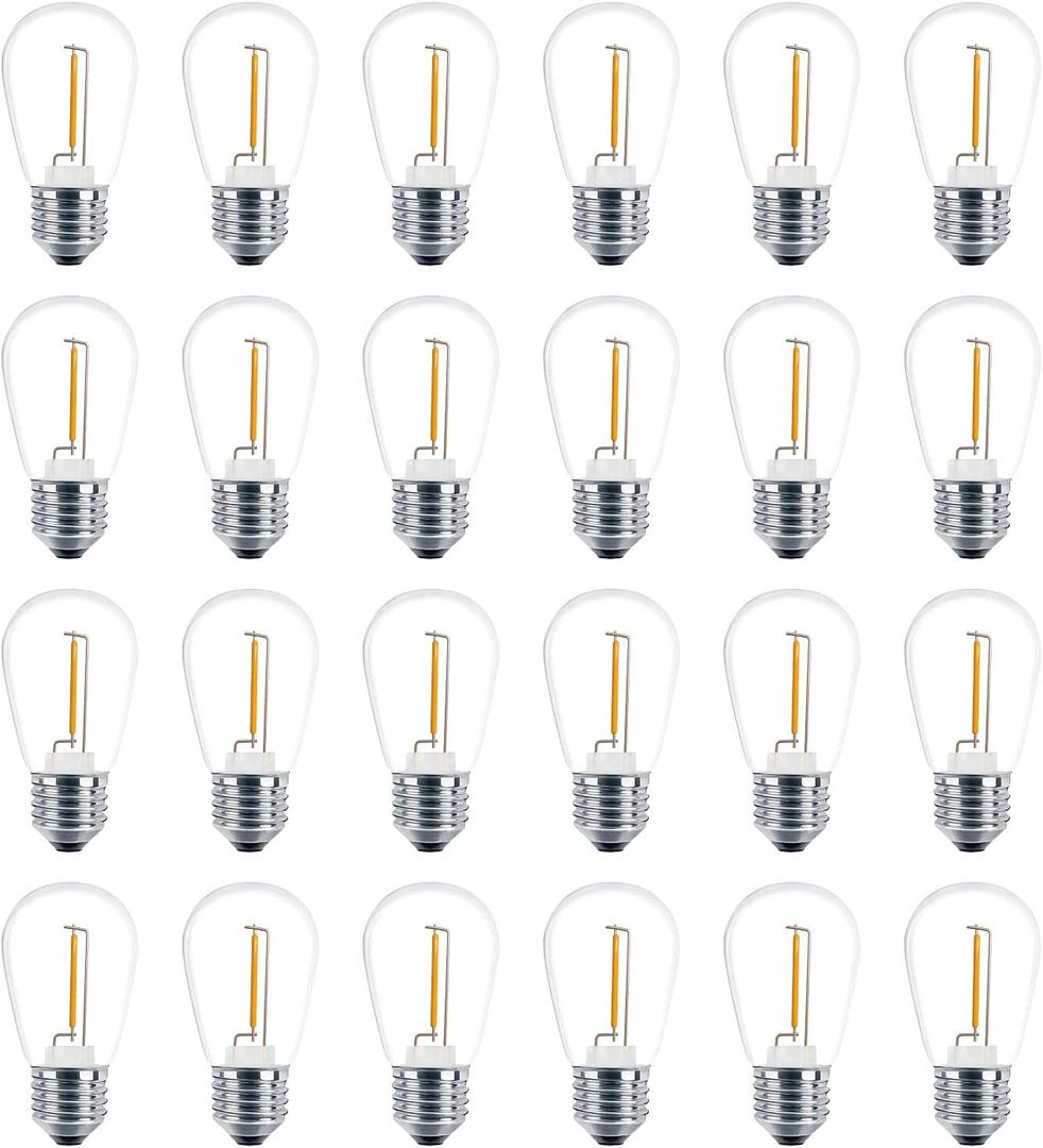 Meconard 24 Pack LED S14 Replacement Light Bulbs, Shatterproof Outdoor 1 Watt to Replace 11Watts String Incandescent Bulb, E26 Regular Medium Screw Base, 2200K Warm White, Non-Dimmable