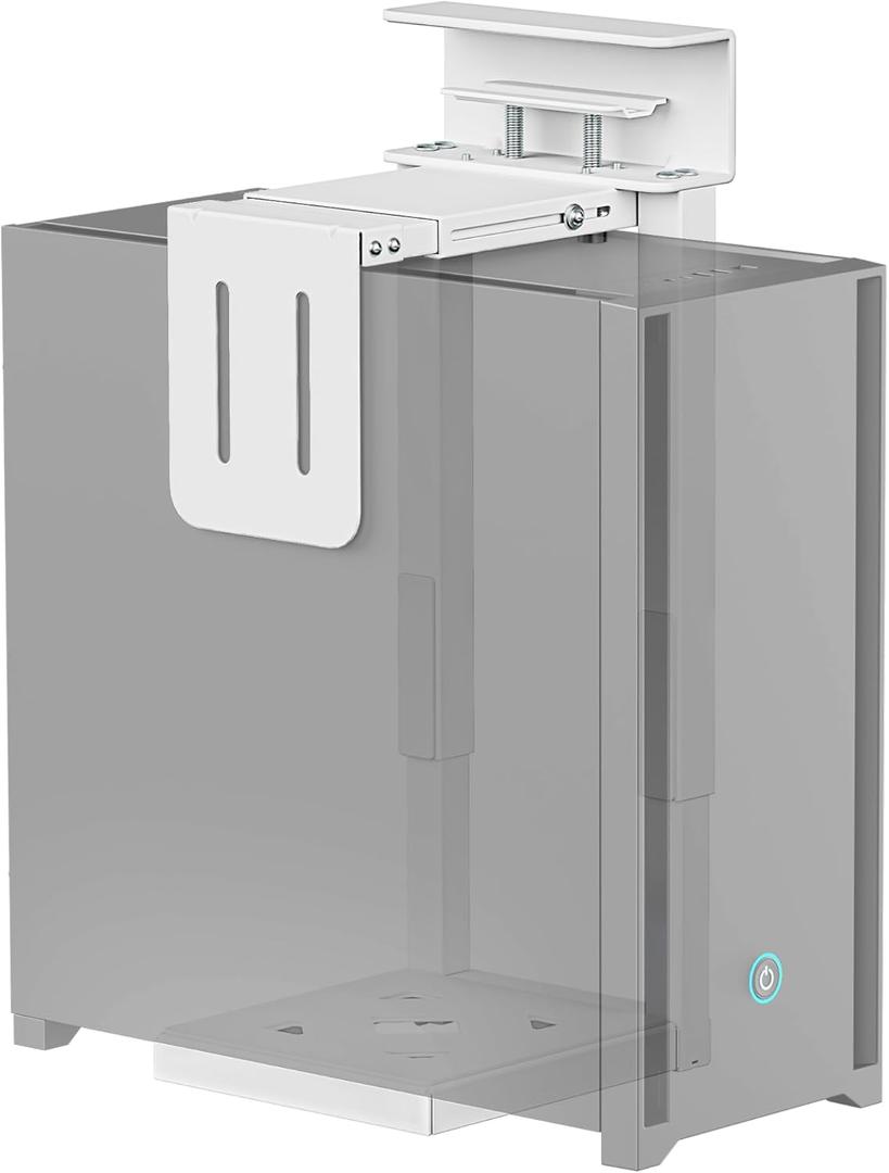 monTEK Heavy-Duty Under Desk PC Mount-No Drilling Installation, Adjustable PC Mount with Protective Pads, Supports up to 66lbs,16.1"-25.6" H, Ideal for Office Home Classroom,White