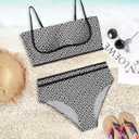 Urchics High Waisted Bikini Sets for Women Color Block Sporty Two Piece Swimsuits Straps Modest Bathing Suits (Black, S)