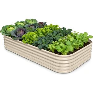 Galvanized Raised Garden Bed 8x4x1.5 ft, 18" Tall Metal Planter for Outdoor Plants Vegetable Herb Leafy Green, Modular Raised Flower Bed with Rust Resistant Coating - Sand Beige