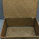 Wicker Storage Basket with Lid, Natural Seagrass Woven Shelf Basket for Storage, Rectangular Decorative Storage Bins Boxes Home Organizer Decor (Natural, Medium)