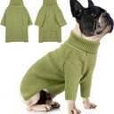 Queenmore Waffle Knit Small Dog Sweater, Long Sleeve Doggie Fall Sweater, Turtleneck Sweaters for Small Breeds, Samll Puppy Sweaters, Green S