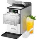 Nugget Ice Maker 40lbs/Day, Countertop Ice Maker Soft Chewable Ice, Ice Makers One-Click & Self-Cleaning, Crushed Pellet Ice Machine with Scoop&Basket for Home/Kitchen/Office, Stainless Silver