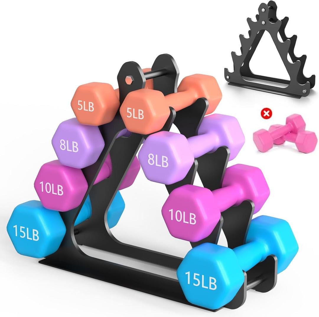 4-Tier Dumbbell Rack for 1-15 lb Weights, Holds 5 Pairs Space-Saving Sturdy A-Frame Stand for Home Gym, Weight Rack for Women's Dumbbell Set (Dumbbell Rack Stand Only)