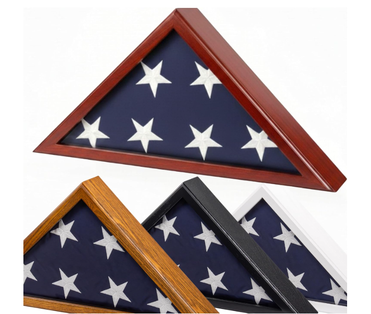 Glass Front Flag Display Case for Burial Flag - Wall Mounted 9.5 X 5 Feet Flag Box for American Veteran Flag and Folded Flag Display - Ideal for Honoring Military Service (Black)