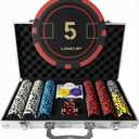 300 Piece Poker Set 11.5g Numbered Chips with Aluminum Case 2 Decks Cards Dealer Blind Buttons 5 Dice for Texas Holdem Blackjack Casino Gaming