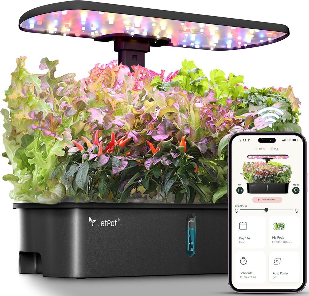 LETPOT LPH-Air Hydroponics Growing System Kits, APP & WiFi Controlled Smart Indoor Garden with 24W Grow Light Full Spectrum, 10 Pods Planter Indoor Gardening for Gifts, Kitchen, Vegetable (Black)
