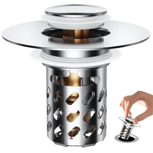 14 Pack Ideandrain Upgraded Bathroom Sink Stopper Drain Strainer for 1.1-1.45 Inch, Brass Bullet Core, All Metal Cover, Pop Up Stainless Steel Drain Filter with Basket Hair Catcher, Cross Bore