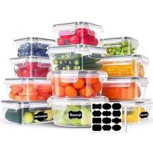 24-Piece PVC-Free BPA-Free Food-Grade Plastic Kitchen Set (12 Containers + 12 Lids), Leakproof Airtight Reusable Meal Prep & Food Storage Containers, Microwave and Dishwasher Safe