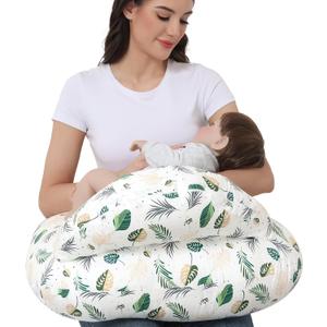 Nursing Pillow for Breastfeeding, Breastfeeding Essentials for Newborn, More Support for Mom and Baby, with Adjustable Waist Strap and Removable Cotton Cover (Green Leaves)