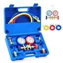 Orion Motor Tech 3 Way AC Diagnostic Manifold Gauge Set for Freon Charging, Fits R134A R12 R22 and R502 Refrigerants, with 3FT Hose, Tank Adapters, Quick Couplers and Can Tap