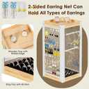 2 x keomaisyto Earring Holder Organizer, 360 Rotating Jewelry Holder with Ring Tray/Necklace/Bracelet/Ring Hooks, White Earring stand with 4 Sides and 2 Wooden Trays for Jewelry Display (Upgraded)