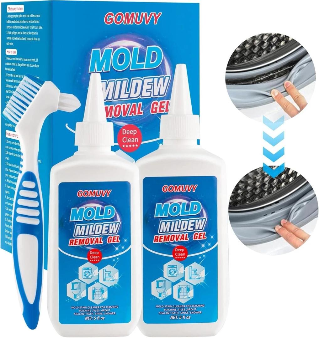GOMUVY Mould Remover Gel, 1 Pack Household Mould Stain Cleaner, Grout Cleaner For Bathroom, Kitchen, Windows, Shower, Washing Machine Seal, Refrigerator Strips, Sink, Caulk Mould Control - 5 Fl Oz