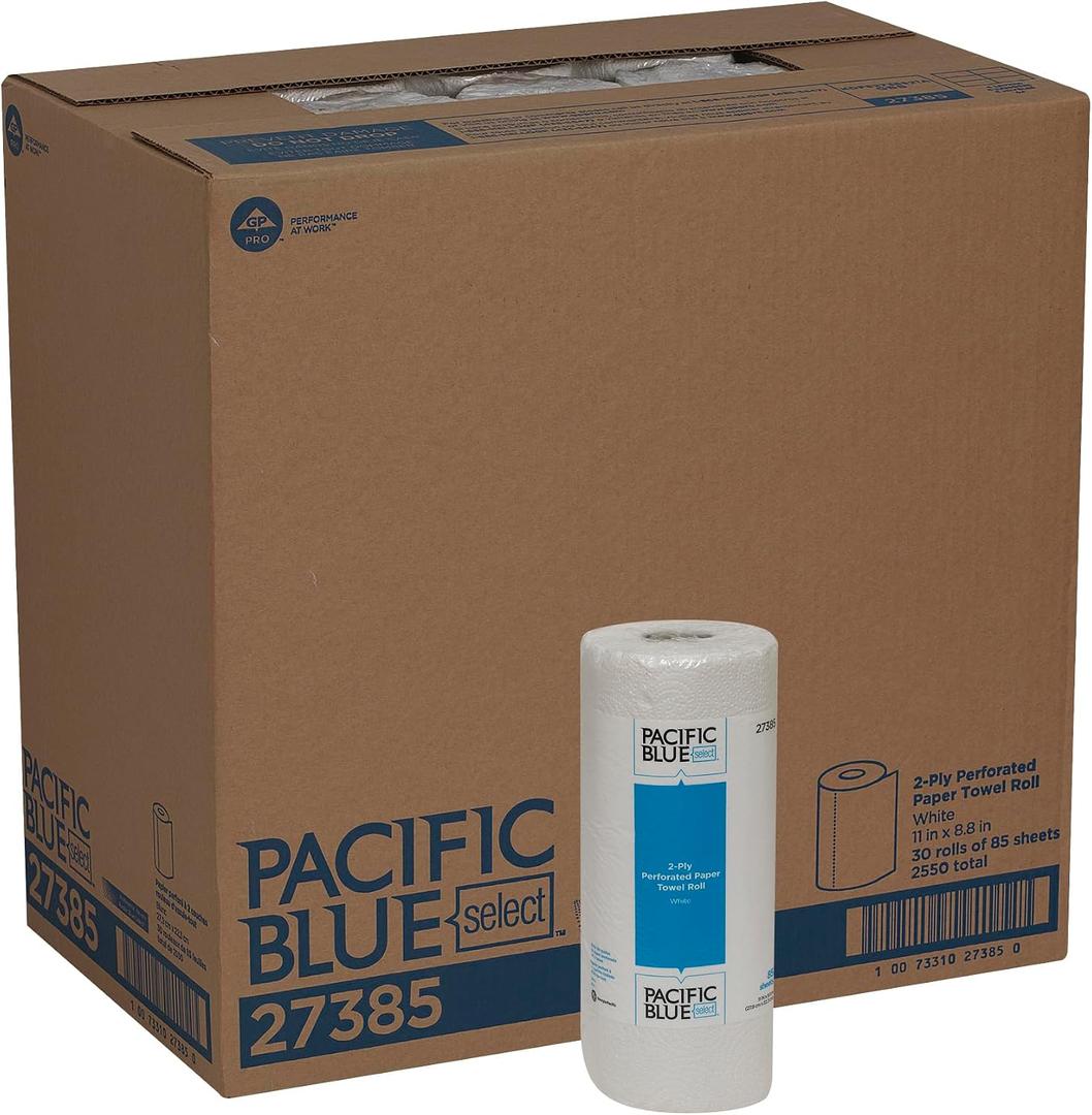 Georgia-Pacific Pacific Blue Select 2-Ply Perforated Roll Paper Towel, White, 85 Sheets Per Roll, 30 Rolls Per Case, 27385