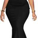 Cololura Sexy Floor-Length Off Shoulder Ruffles Stringy Selvedge Mermaid Bodycon Party Evening Maxi Dress
Black XL
