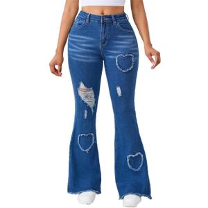Bell Bottom Jeans for Women Stretchy Skinny Destroyed Ripped Hole Frayed High Waisted Jeans (Medium, Blue3022)