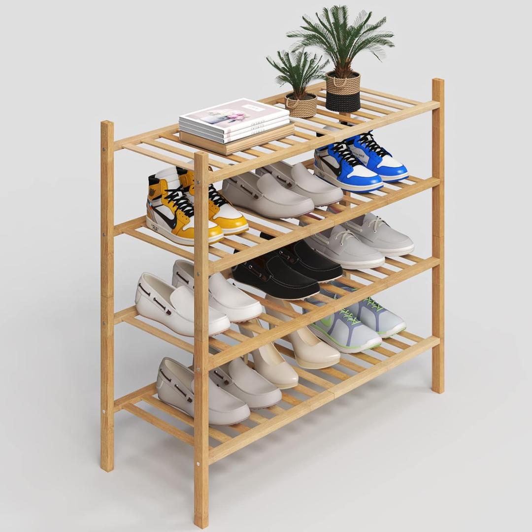 Z&L HOUSE 4-Tier Shoe Rack for Closet, Stackable Shoes Rack Organizer Free Standing Shoe Shelf for Entryway And Closet Hallway, Multifunctional Bamboo Rack in Different Combinations (4-Tier)
