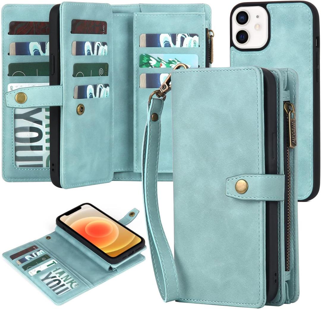 TwoHead for iPhone 12/12 Pro Wallet Case with Card Holder & Detachable Magnetic Phone Case,Leather All-Round Protection Phone Cover for Women/Men,6.1IN,Blue