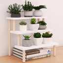 Eorbow 3-Tier Desk Succulent Stand, 14" Windowsill Plant Ladder Shelf, Wooden Multi Tiered Flower Pot Holder, Indoor Plants Display Rack, Desktop Storage Organizer for Cupcake Spices
