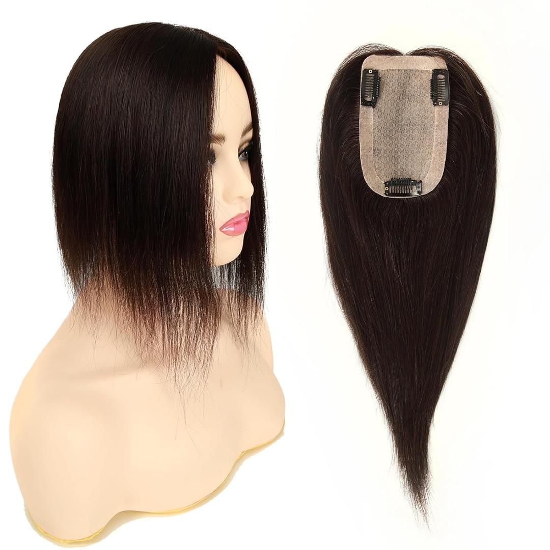 ROSELOVER Hair Toppers For Women Real Human Hair,3x5 Inch Clip in Hairpiece with Invisible Mono Base, Non-Slip Clips, for Thinning Hair, Remy Human Hair Topper,12 Inch, Natural Black(#1B)