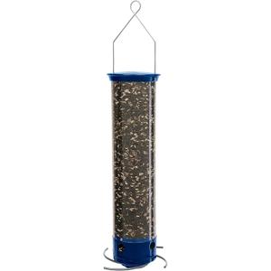 Droll Yankees Whipper Squirrel-Proof Bird Feeder for Outdoors - 5lb Seed Capacity, Weight-Activated Collapsible Perches, Heavy-Duty Metal Construction, Powder-Coated Blue Tube Feeder, YCPW-180-M