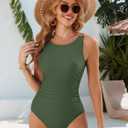 ANRABESS Women Swimsuits One Piece Tummy Control Full Coverage Backless Bathing Suit Ruched Swim Suit Beach Vacation Swimwear (Green, S)